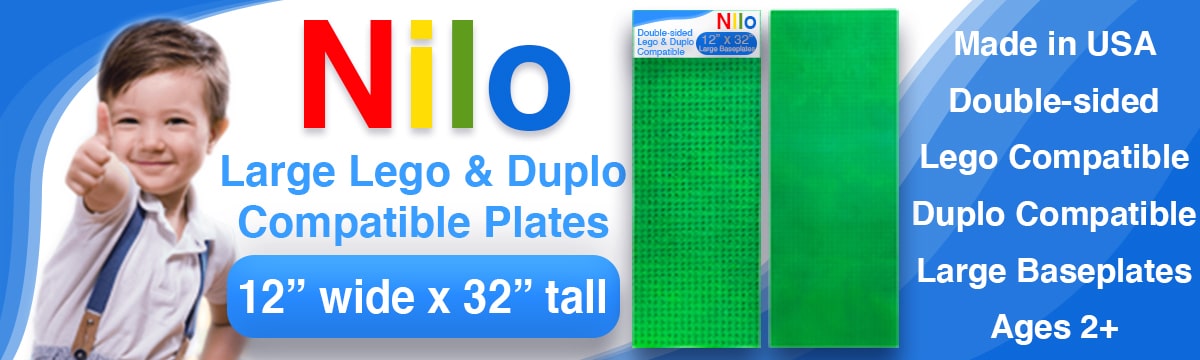 NILO Base Plates Compatible with Lego Duplo Set of 2x GREEN Reversible Double Sided: Lego Platform on One Side / Duplo Board on Reverse Snap Fit 12x32