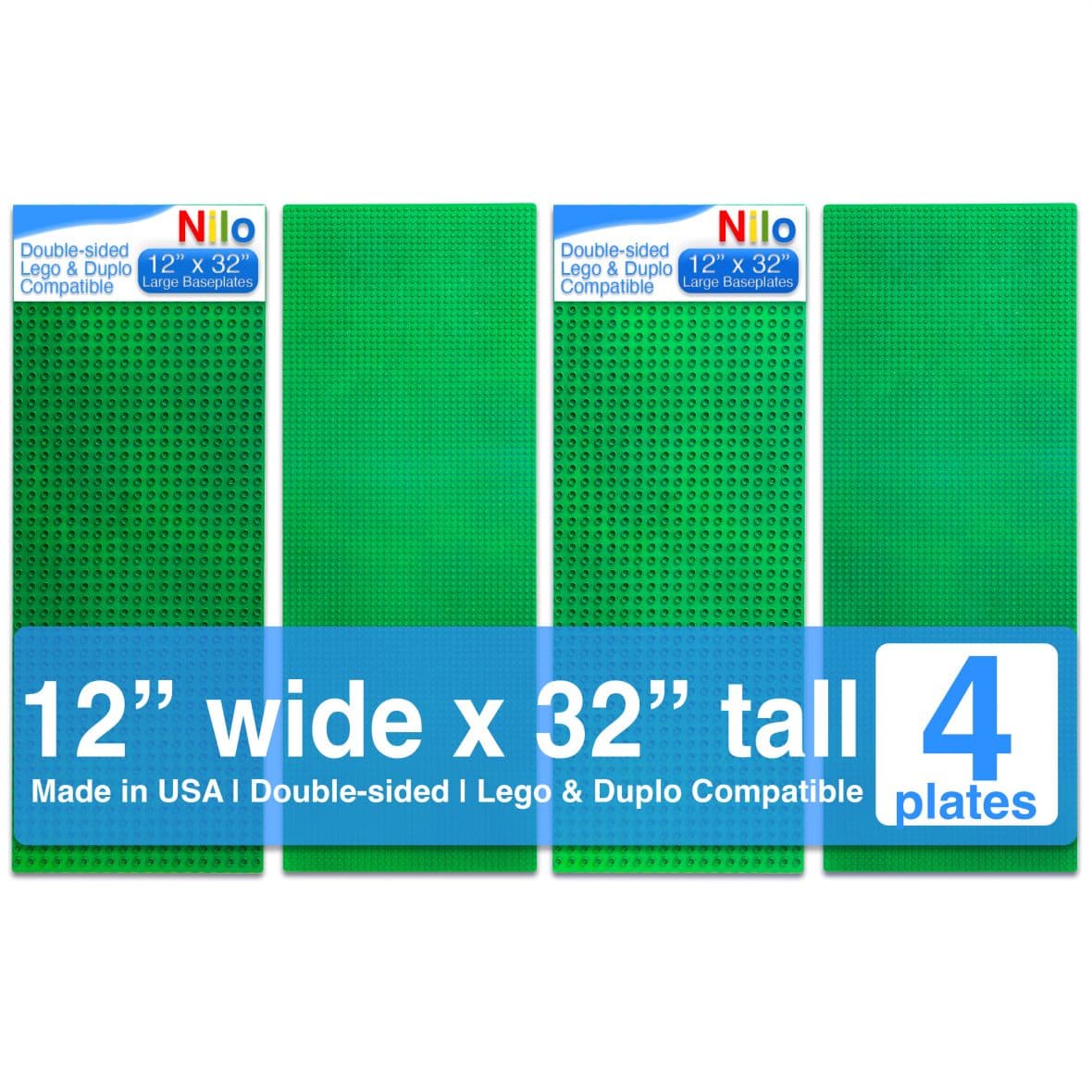 Four Green Nilo® Baseplates (Compatible with Lego/Duplo®)