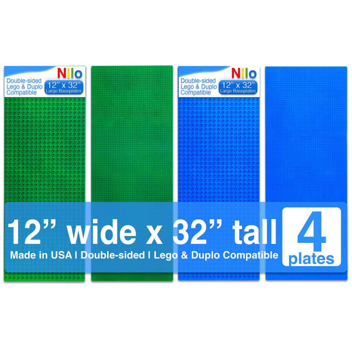 Two Green & Two Blue Nilo® Baseplates (Compatible with Lego/Duplo®)