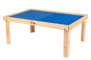 large childrens play table shown with blue nilo lego duplo compatible baseplate mats