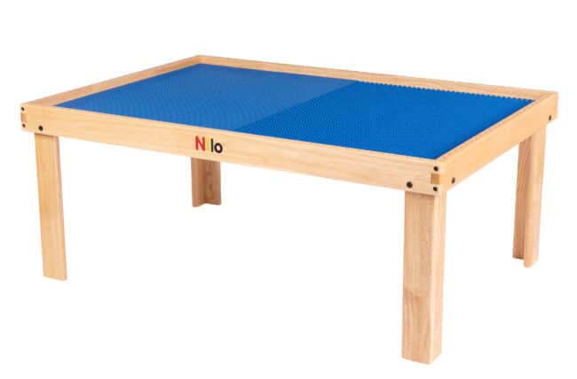 large childrens play table shown with blue nilo lego duplo compatible baseplate mats