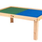 large childrens play table shown with blue and green nilo lego duplo compatible baseplate mats