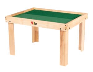 Nilo lego duplo table shown with two green Nilo double-sided Lego Duplo compatible baseplates