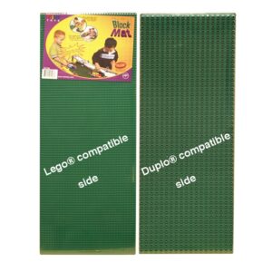 two double-sided green Lego Duplo base plates