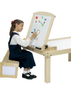 Little girl coloring on whiteboard on Nilo theasel, art easel for kids, kids easel, easel for toddlers, art board for kids