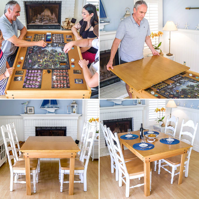 gamer table, board gaming table, playing board games, dining table