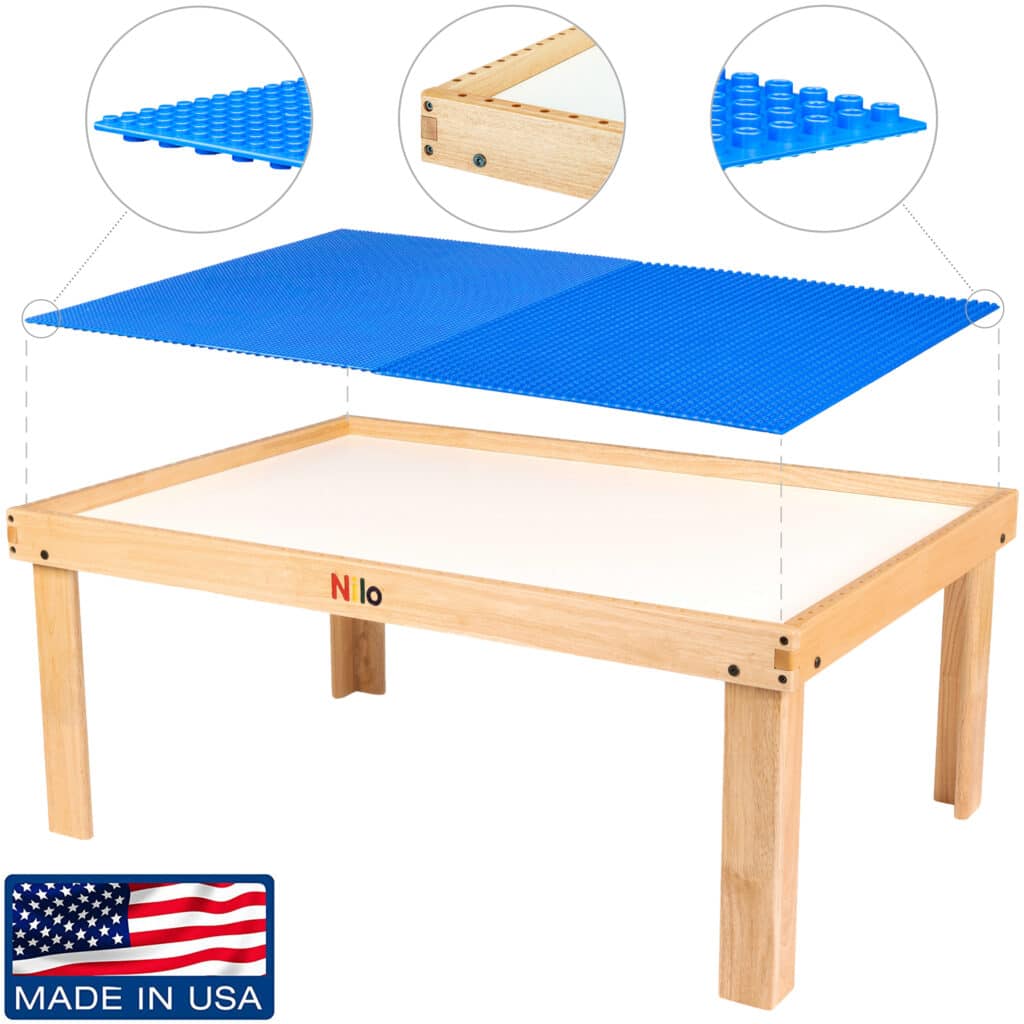 nilo arts and crafts table for kids, activity table for kids, building brick table for kids, building block table for kids, play table for kids, childrens play table, kids play table, activity table, lego table, duplo table, baseplates on table, base plates