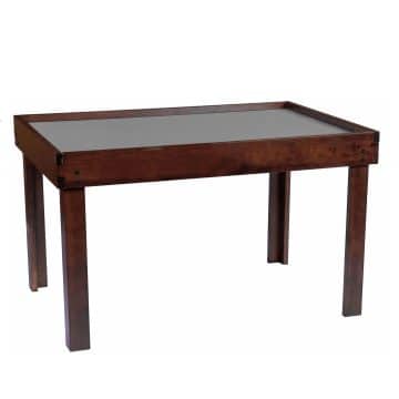 dark walnut gamer table with grey game mat