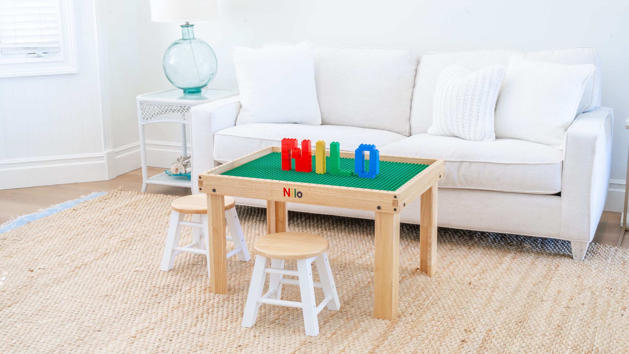 small toy table for kids with green baseplates