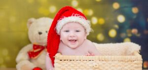 christmas activities for kids, baby in basket, christmas ideas for kids, santa clause baby, christmas activities for babies