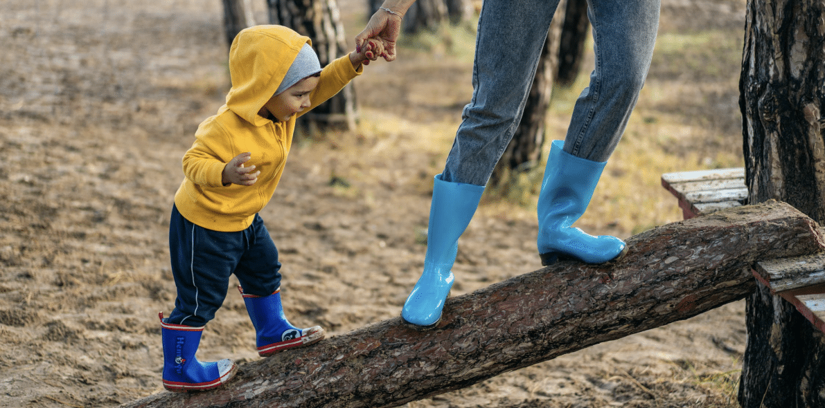 walking on a log, home away from home, toddler adventure