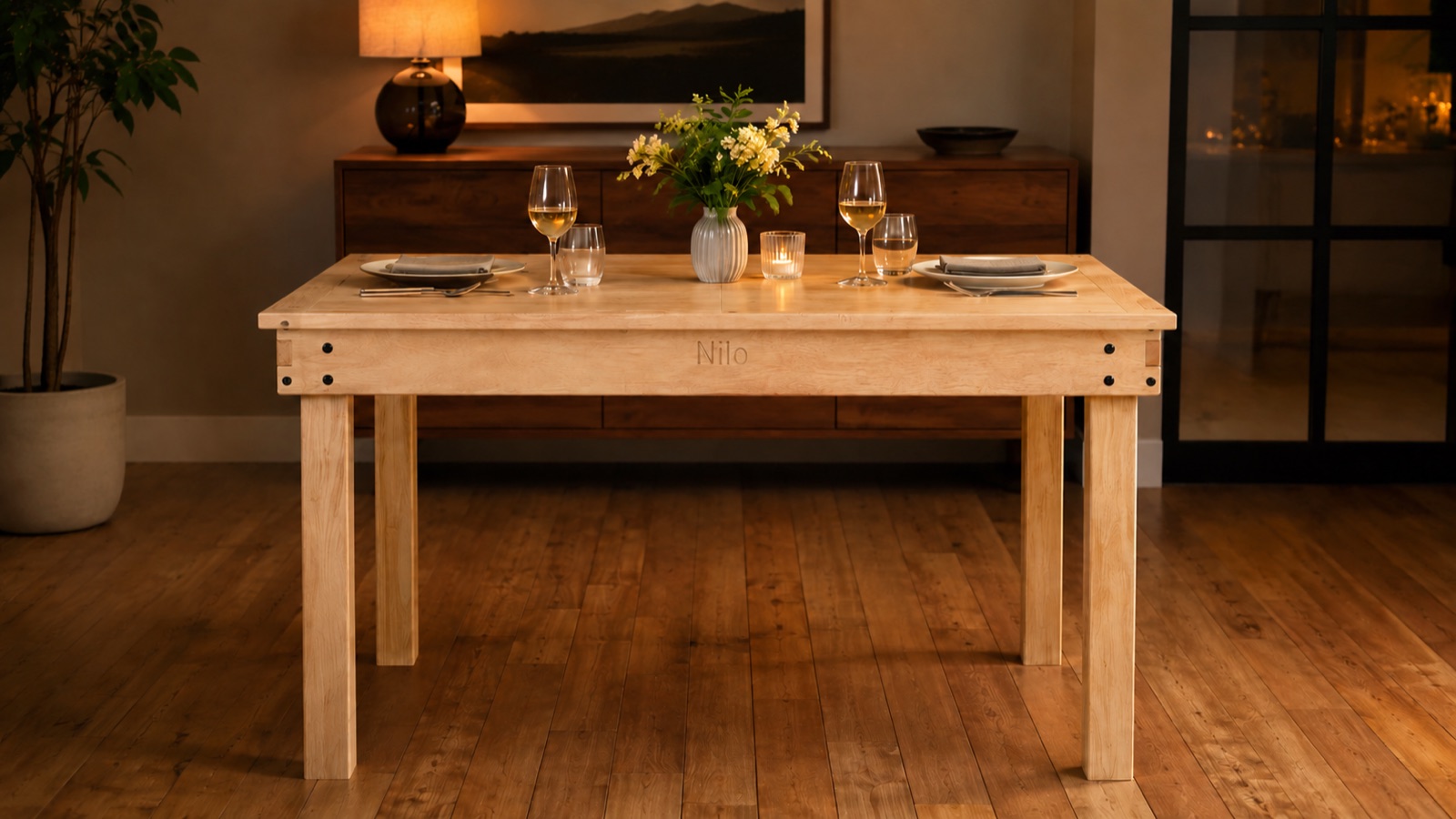 Solid-hardwood dining top over the vault