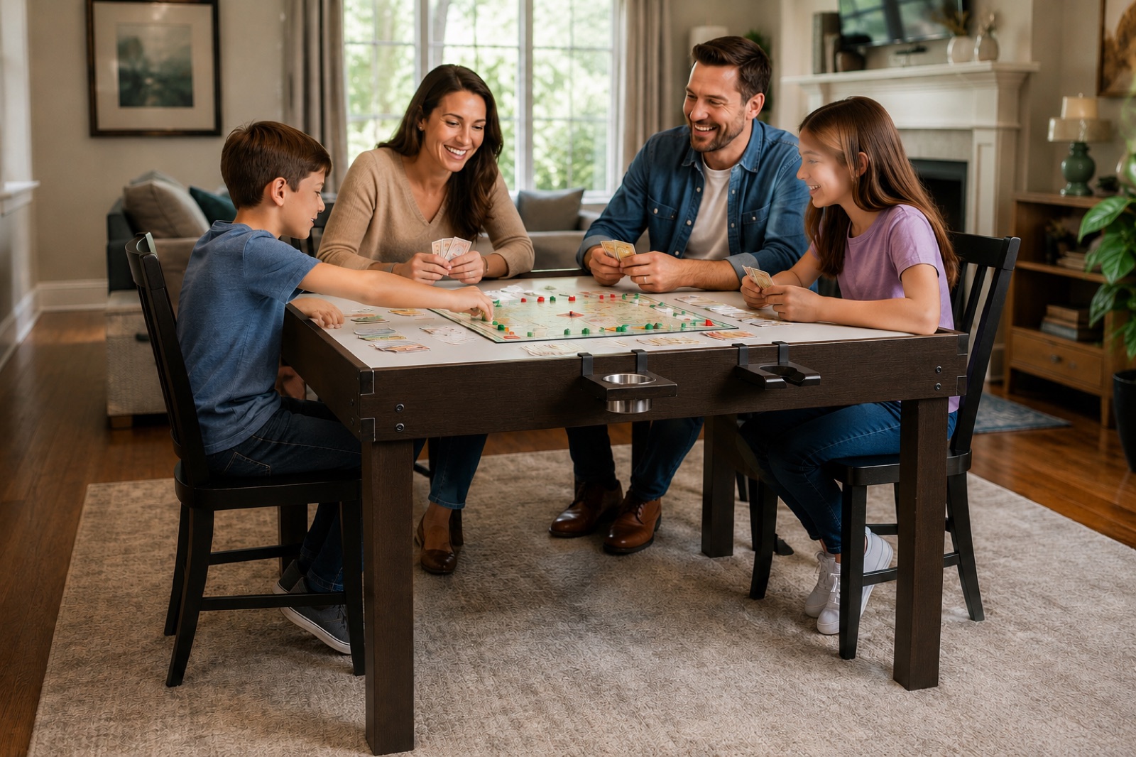 Family playing on the Nilo Game Table