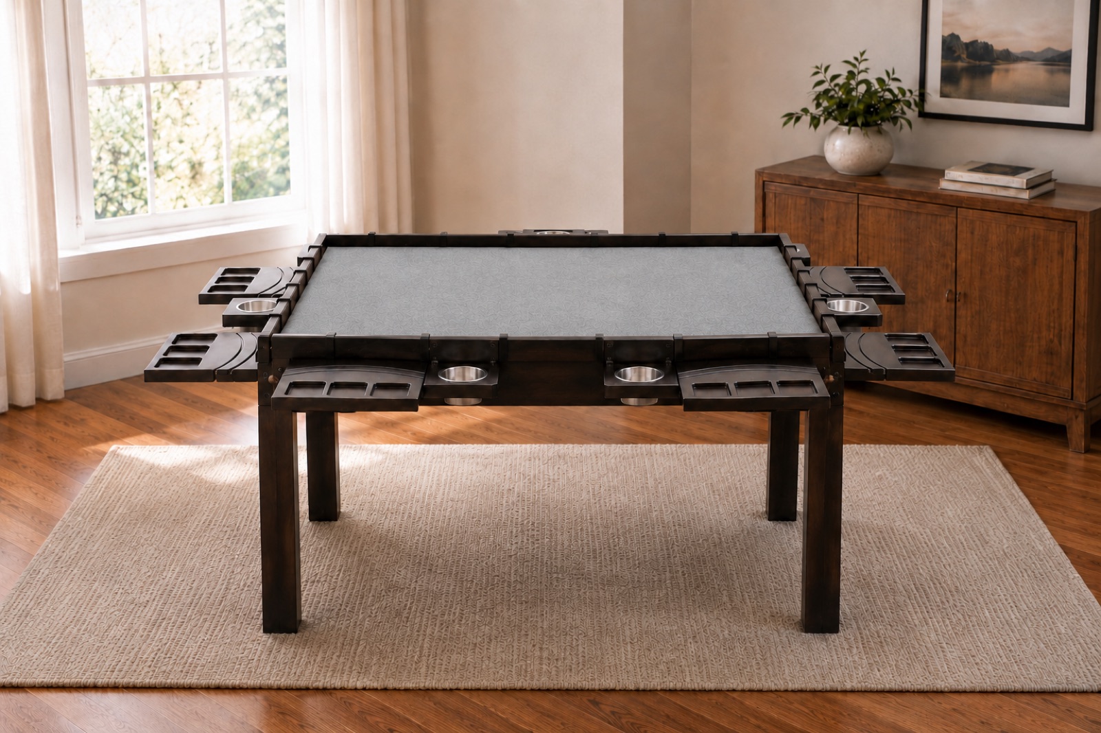 Nilo Game Table in Dark Walnut with grey felt vault